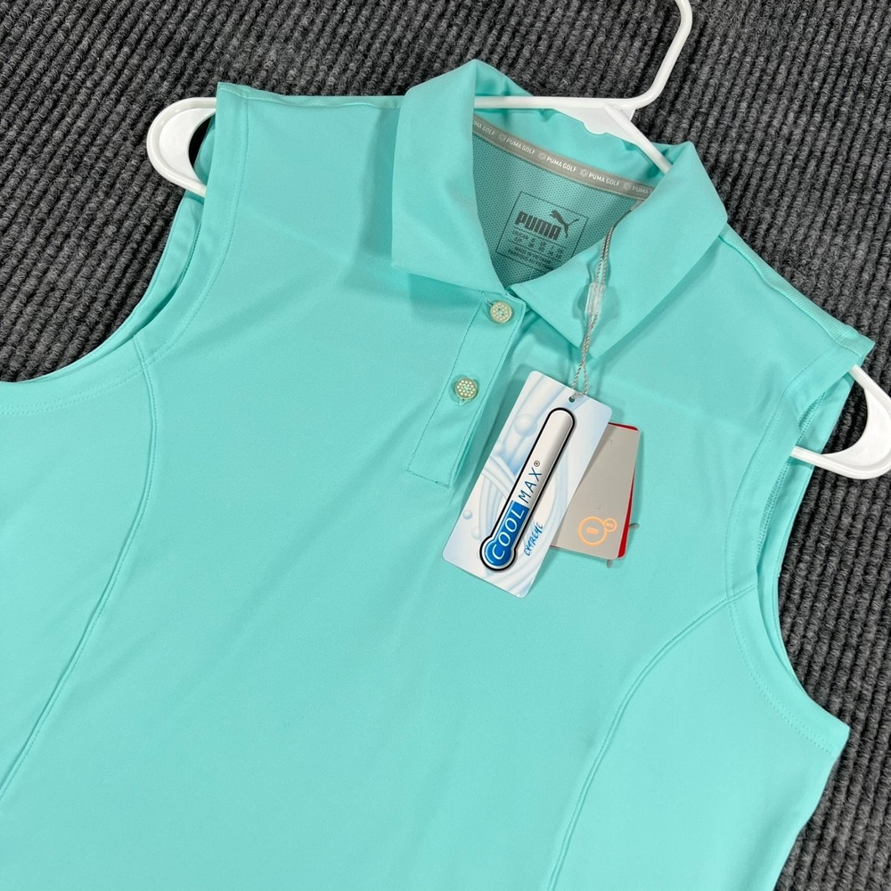 Puma Polo Shirt Womens Small Green Sleeveless Solid Golf Performance New